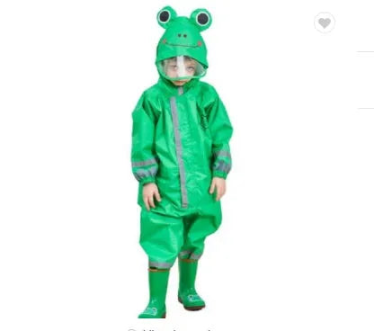 Eco-friendly conjoined raincoat with pants for children in four colours pink yellow green blue sizes S M L