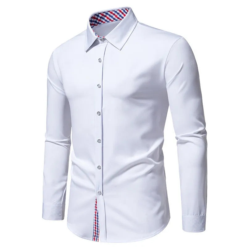 Men's loose-fitting plaid long sleeve casual shirt in a cardigan style, shown in a wine red colour.