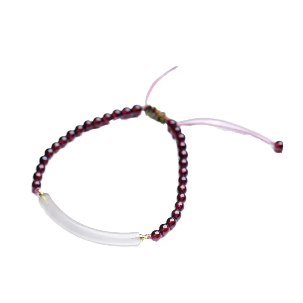 Red natural agate garnet beaded bracelet with adjustable pull closure for women