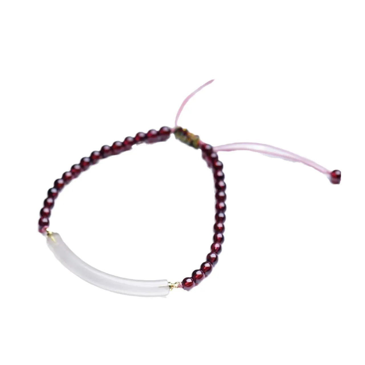 Red natural agate garnet beaded bracelet with adjustable pull closure for women