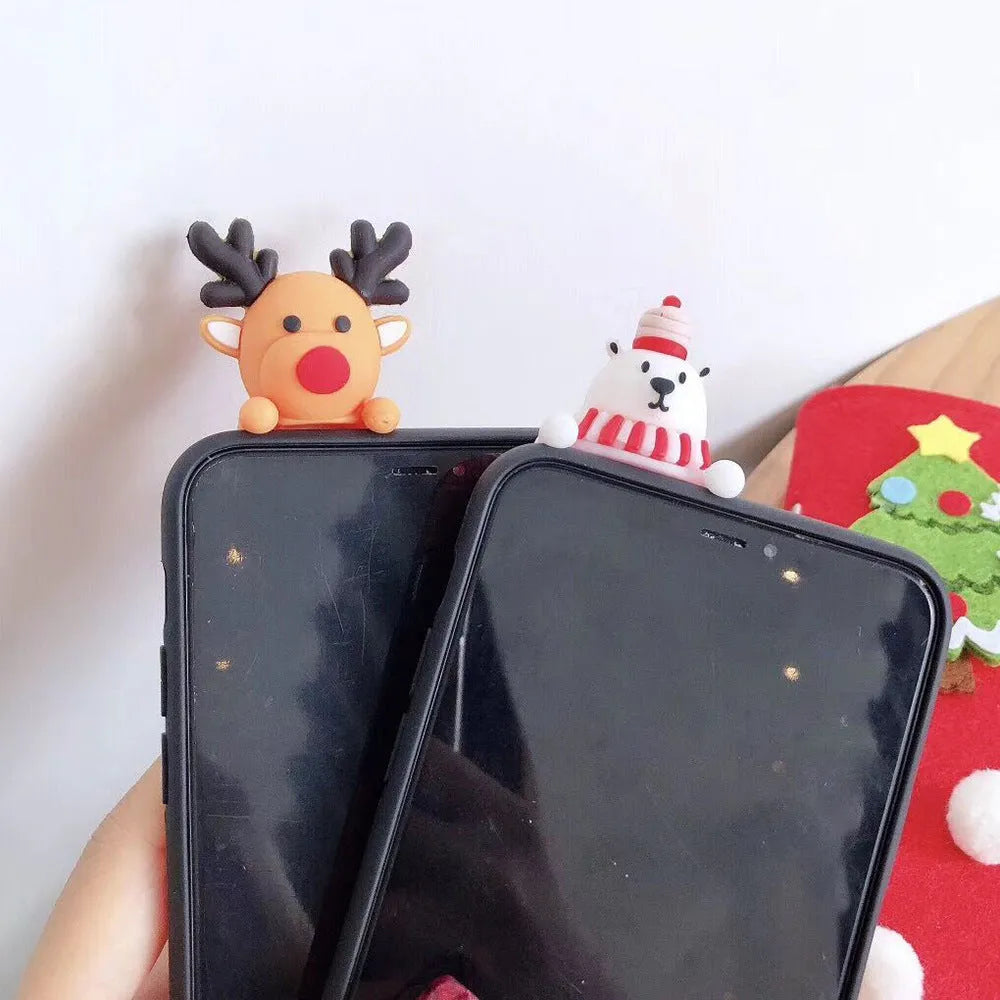 Christmas-themed silicone back cover phone case for iPhone models with festive holiday colours