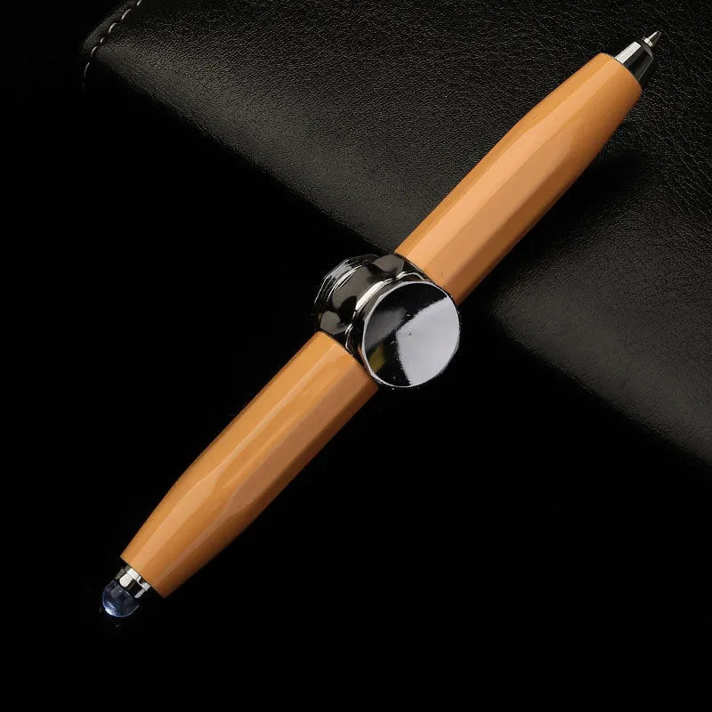 Metal LED spinning decompression gyro ballpoint pen showing 12 refill colour options