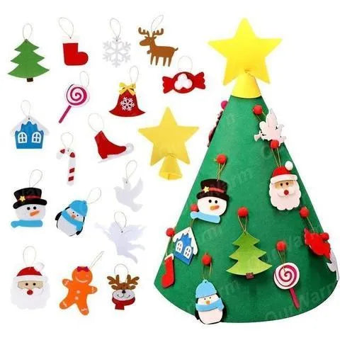 Felt Christmas tree three-dimensional pendant DIY craft kit with felt balls and cone tree shape, 50x60cm, on a white background.