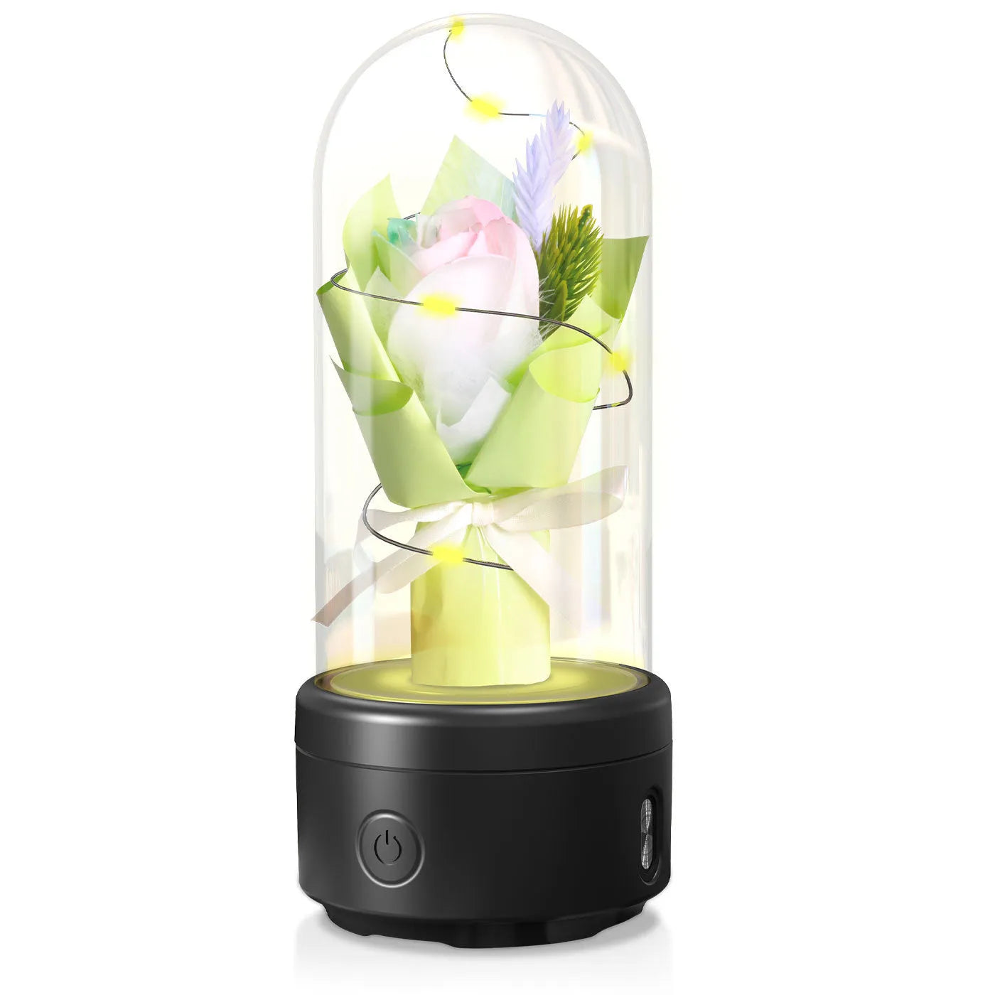 LED bouquet night light with Bluetooth speaker inside glass cover, available in multiple colours