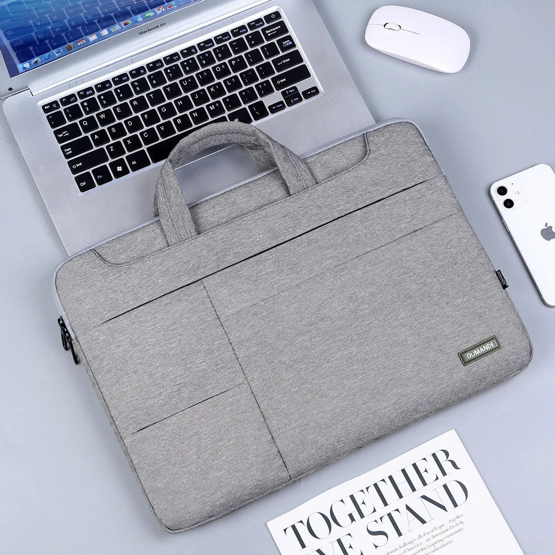 Waterproof Oxford cloth 15.6-inch laptop bag in dark grey with sewing line detail