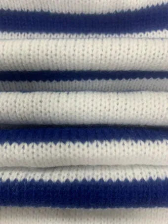 Sapphire Blue striped knitted pullover with contrast colour detailing and round neck