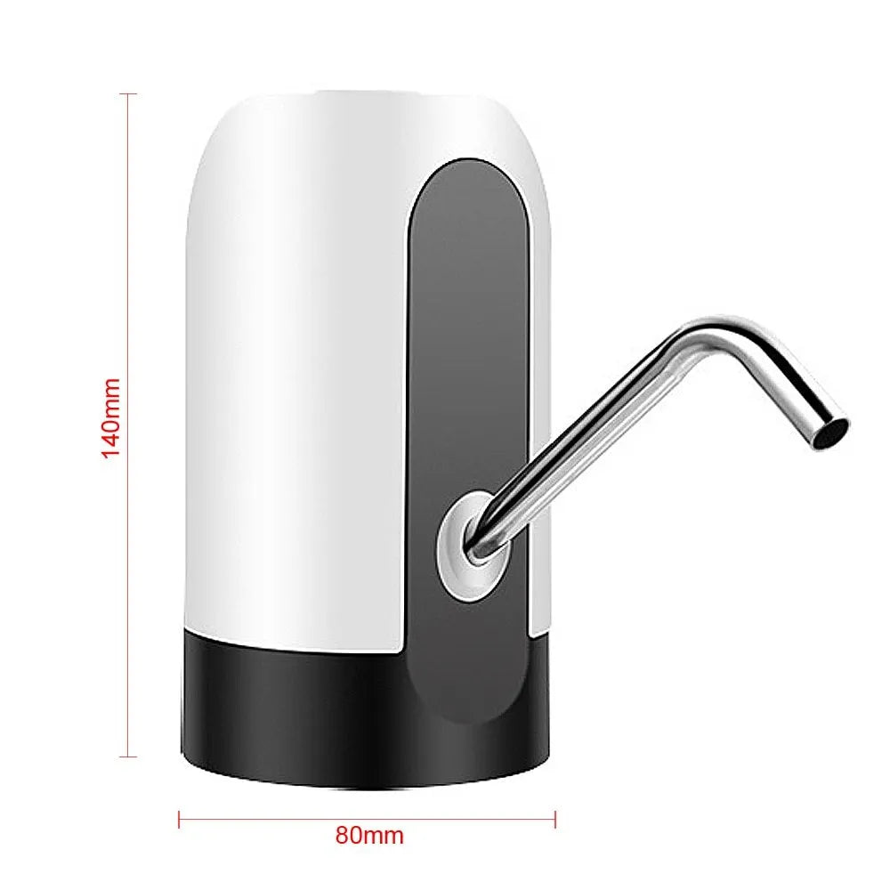 Automatic electric water bottle pump with blue light, USB cord, and black finish on a 5L bottle