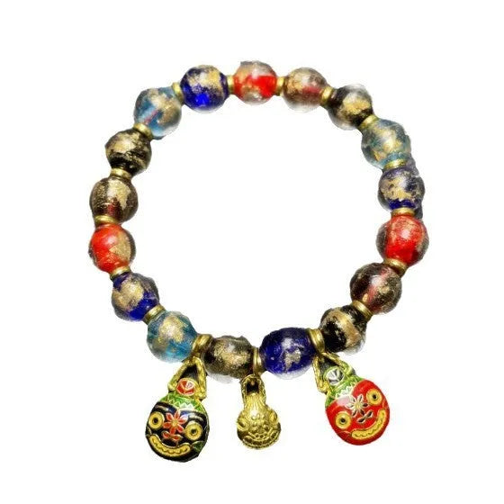 Glass bracelet with geometric shapes and auspicious patterns using ancient French glaze year technique