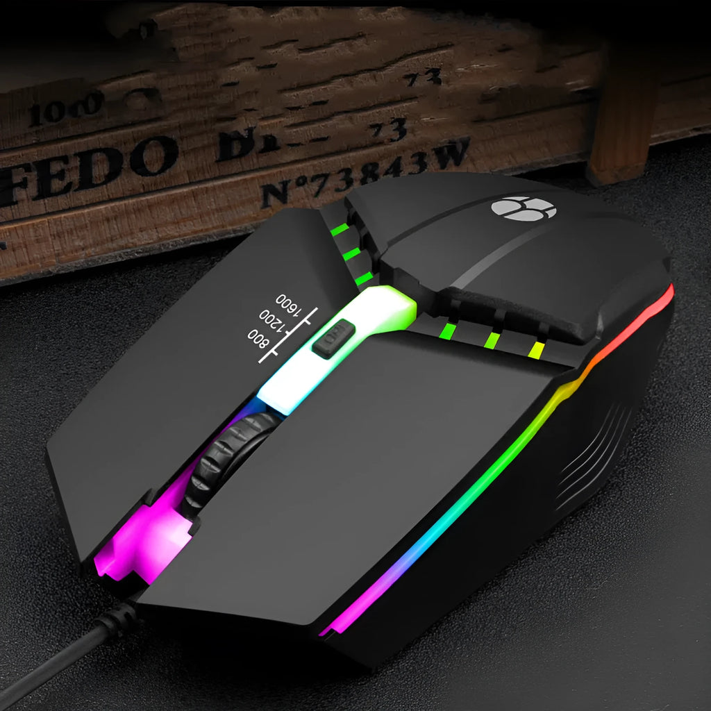 Wired gaming mouse with glowing USB cable, 1000dpi, black or white option, 1.5m line length