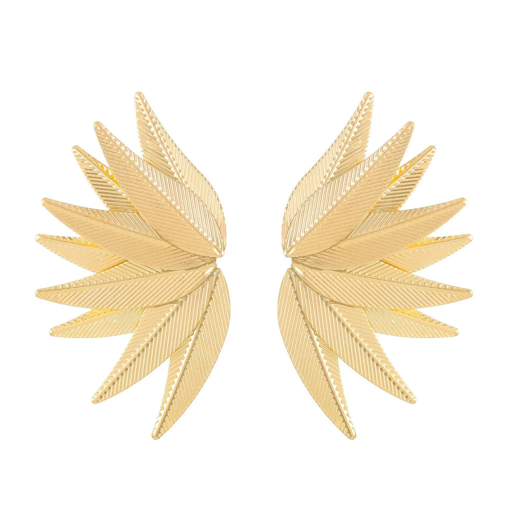 Gold and white leaves patch earrings showing detailed leaf design on alloy metal