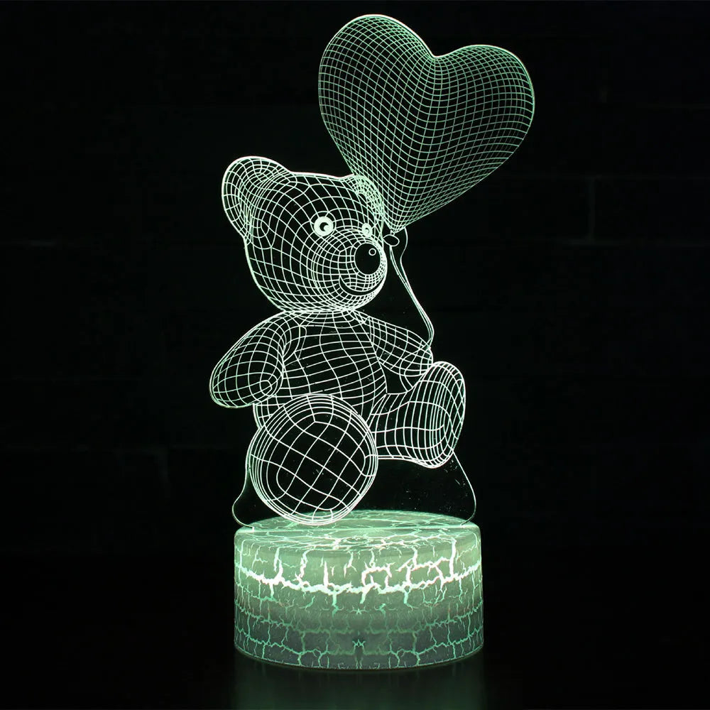 3D cute bear creative night light with colourful acrylic shade and LED light source