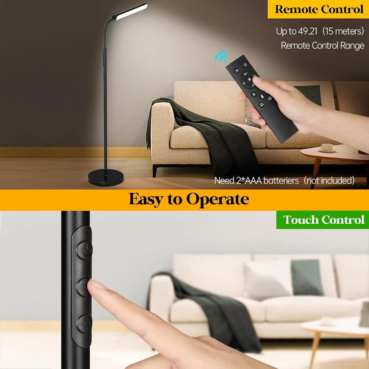 Simple modern LED floor lamp with remote control for bedroom and study use