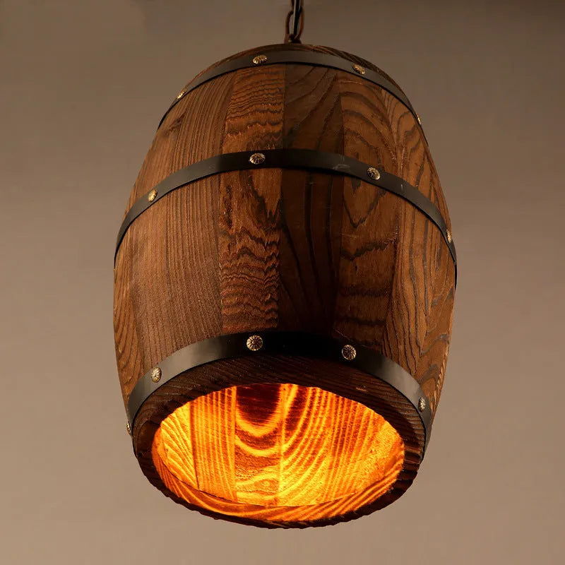 Creative wine barrel wooden chandelier with adjustable height and E27 LED base
