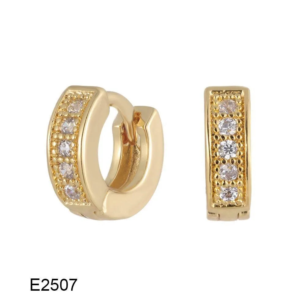 Brass gold plated heart-shaped ear clip earrings with zircon and gang drill details