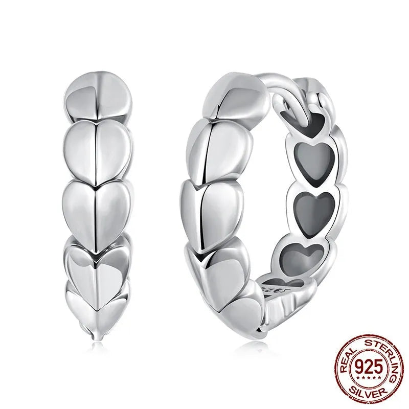 S925 sterling silver loving heart splicing ear clip for women – polished clip-on earrings