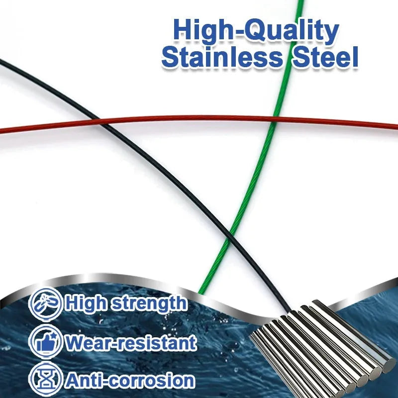Set of 10 green steel wire fishing leaders with double buckle pins showing 54cm length measurement