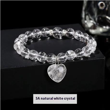 Handmade geometric love pendant bracelet with natural crystal beads in choice of six stone types