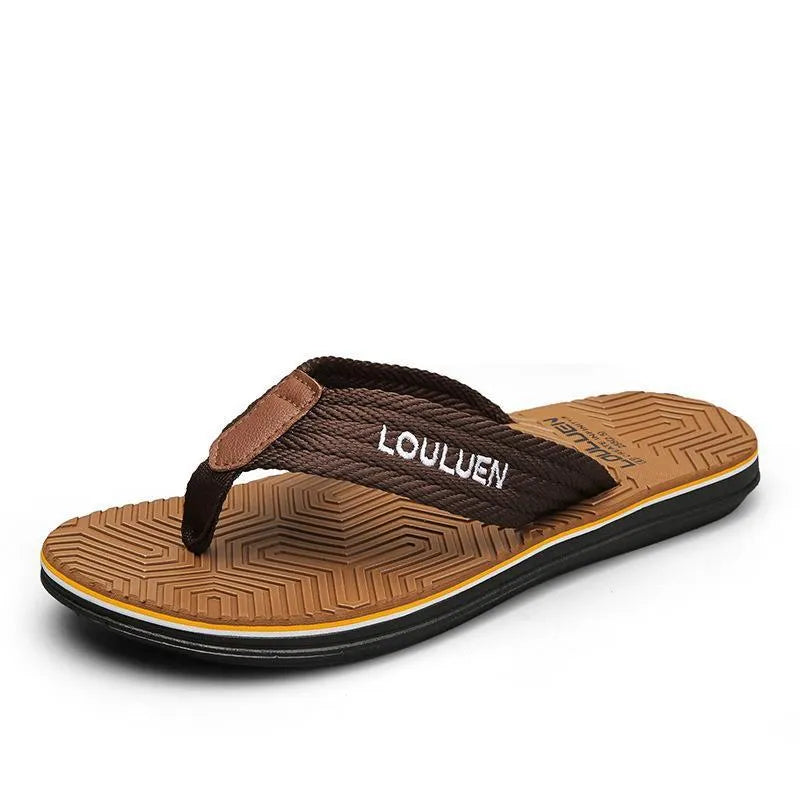 Men's flip flops in matcha green with an EVA upper and textured PVC sole.
