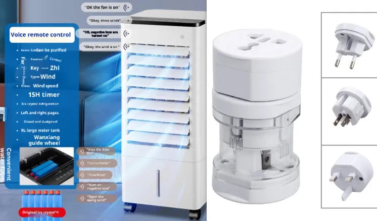Household refrigeration fan with voice remote control, cold water cooling, white model