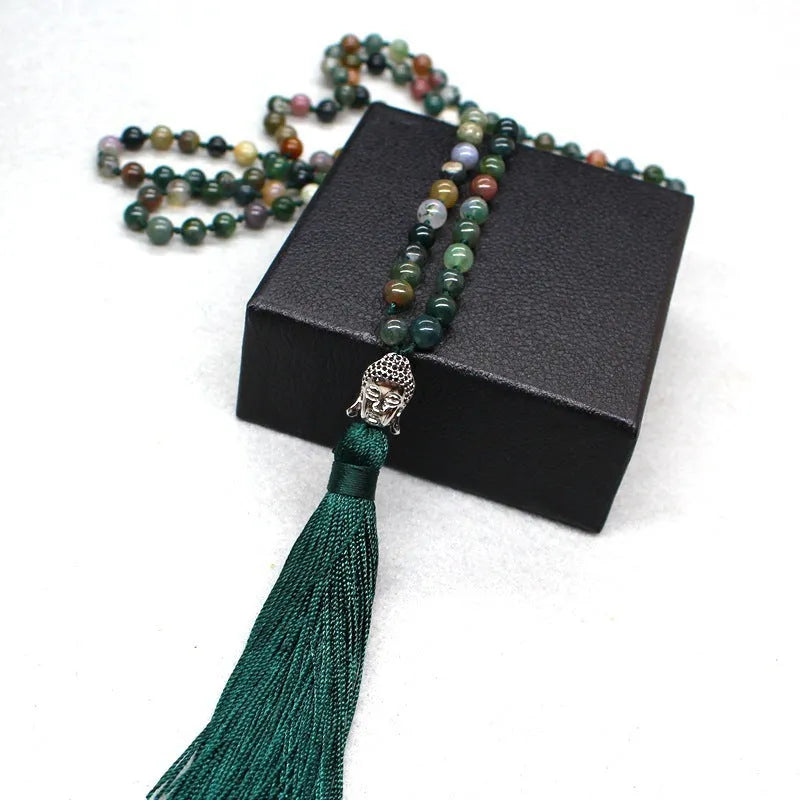 108-bead agate bracelet with 6mm geometric beads on a white background.