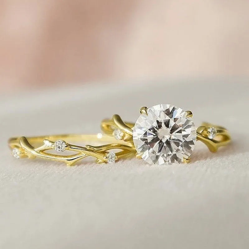 Rose gold simulation diamond couple rings in geometric design on copper band