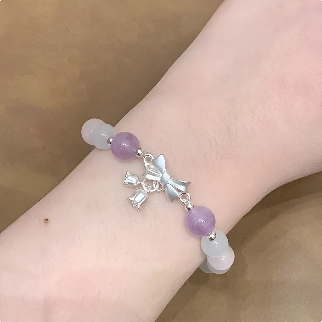 Lavender amethyst opal crystal bowknot bracelet with 10mm size and electroplated finish
