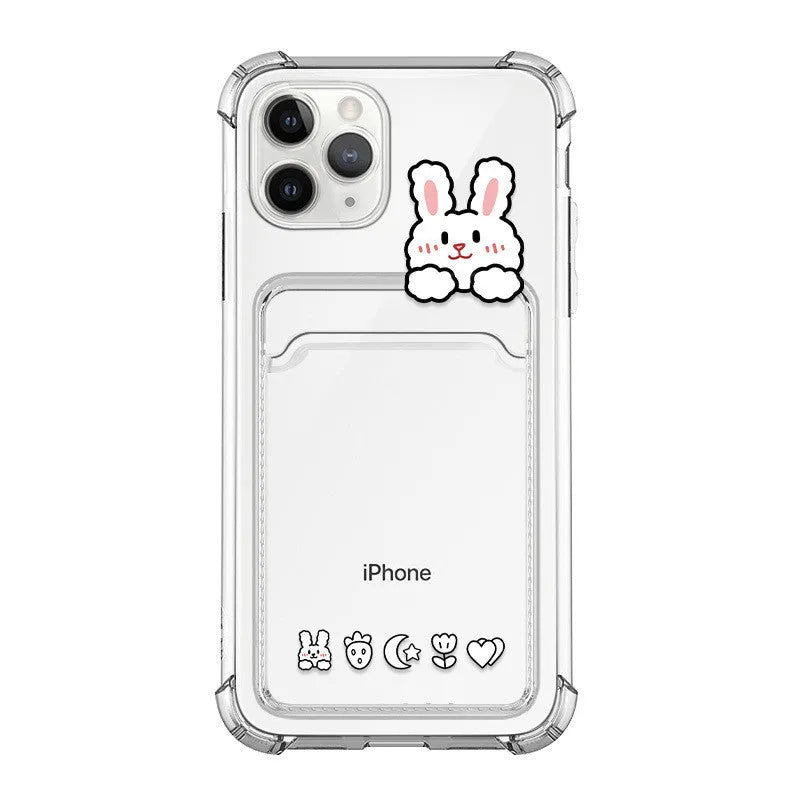Transparent cartoon design iPhone case with card slots on the back