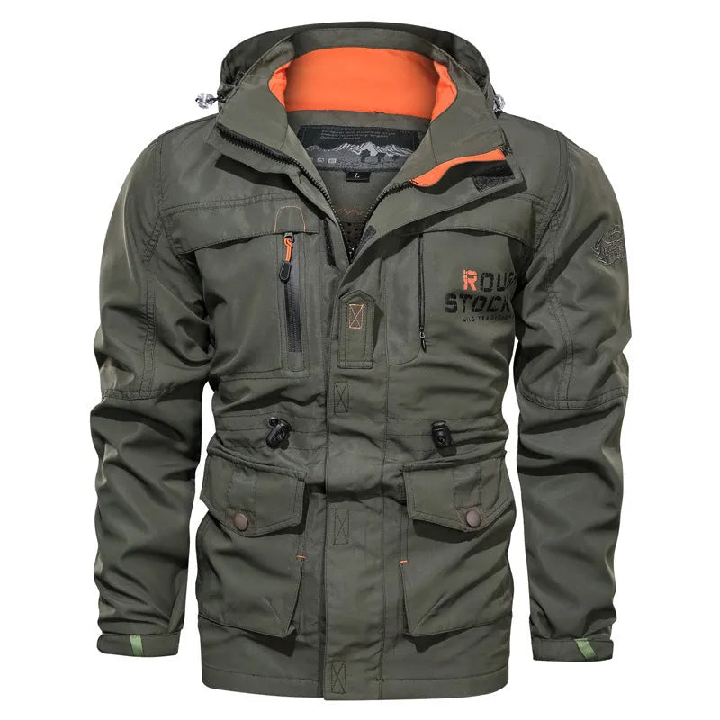 Men's hooded plus size jacket, loose fit, zip front, stand-up collar, 100% polyester, available in six colours