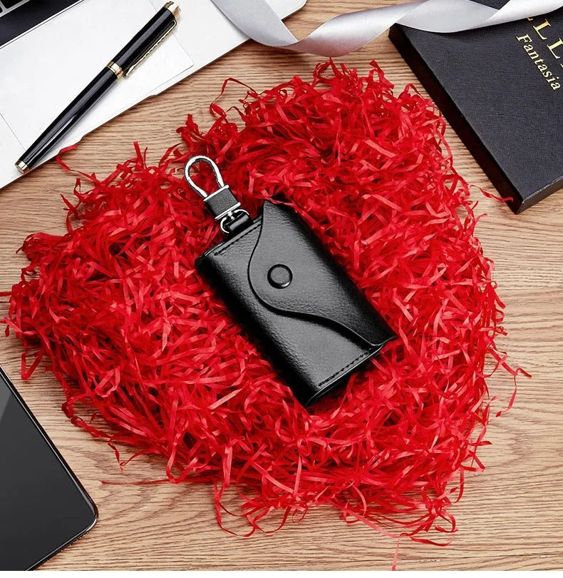 Genuine leather keychain card holder in square vertical design with key mapping organisation