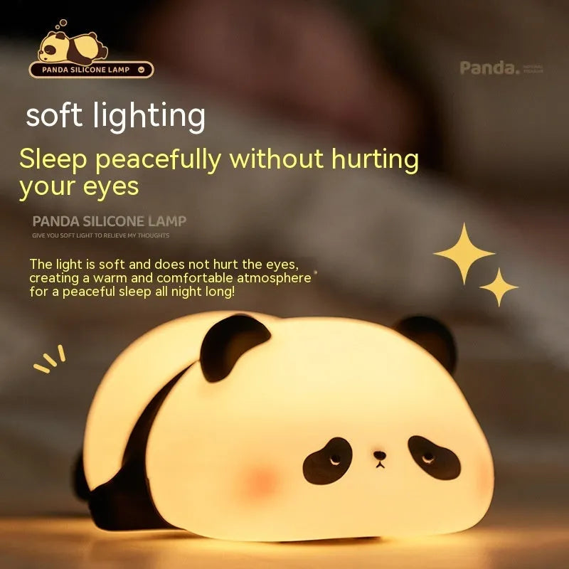 Cartoon panda night light for kids with rechargeable battery and clap controls