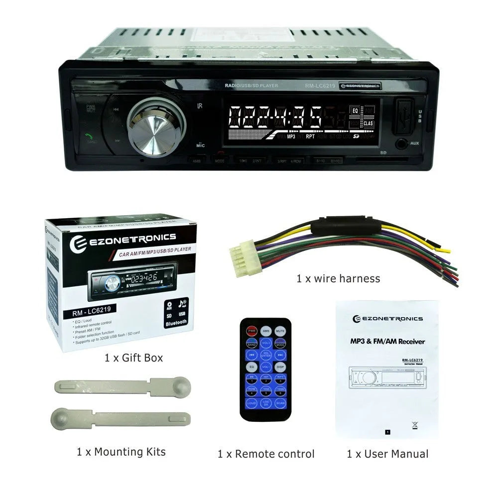 EZONETRONICS car stereo receiver with Bluetooth, USB and SD card slots for vehicle audio