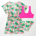 Girls floral two-piece polyester swimsuit for swimming, sizes 130cm to 160cm.