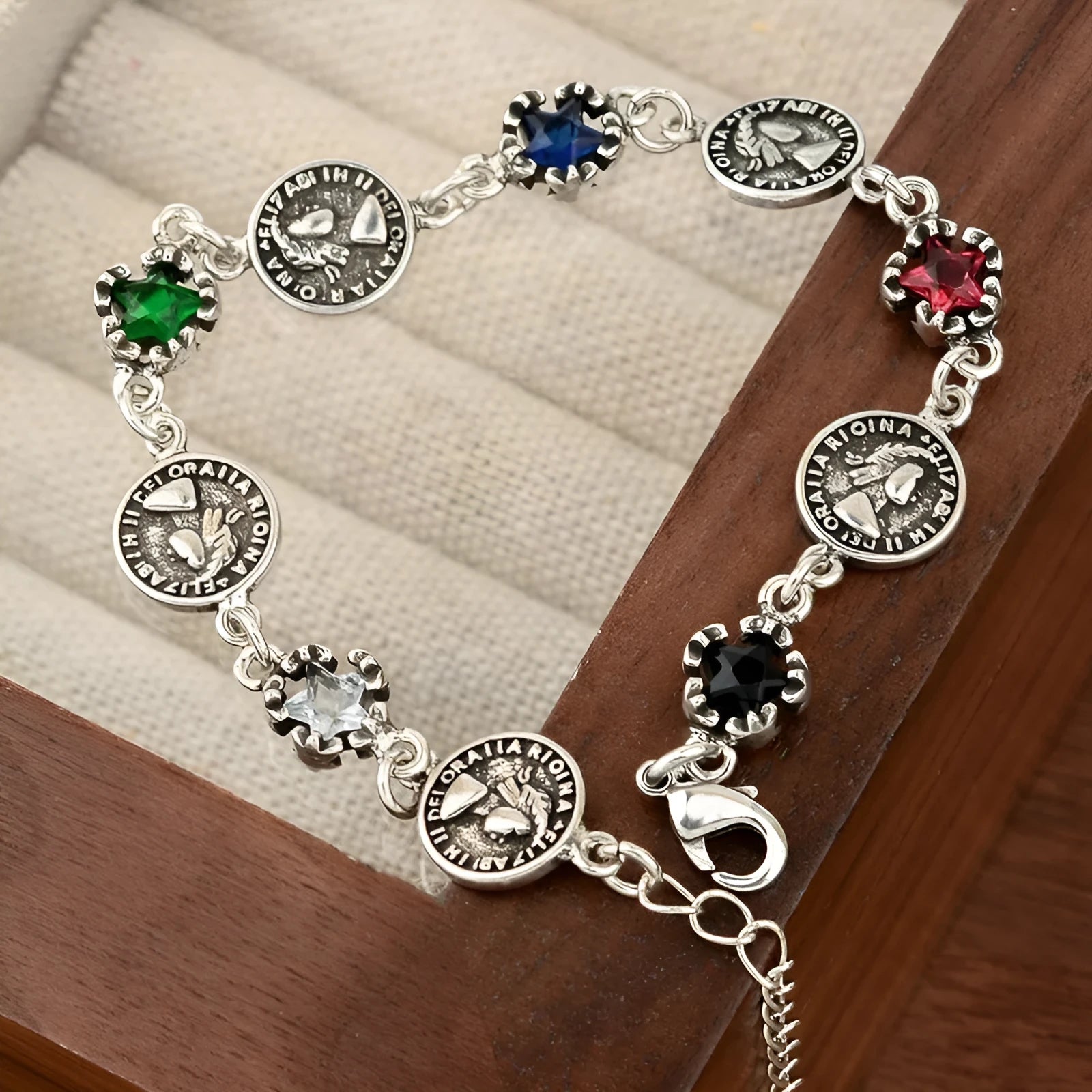 Colorful zircon five-pointed star round matching bracelet in copper electroplated finish for women style SL0285