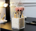 Transparent six-sided makeup brush storage bucket, plastic, 12.5x11x22cm, in pink or white