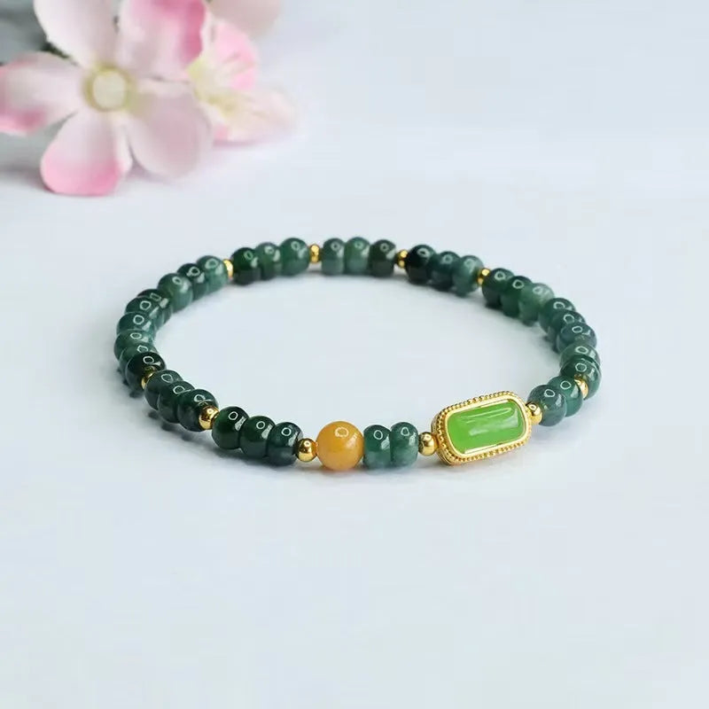 Natural stone blue water jade bead bracelet with electroplated finish and geometric design