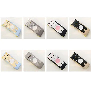 Cat cartoon canvas pencil case, square zipper pencil bag, 20x8cm, for female students