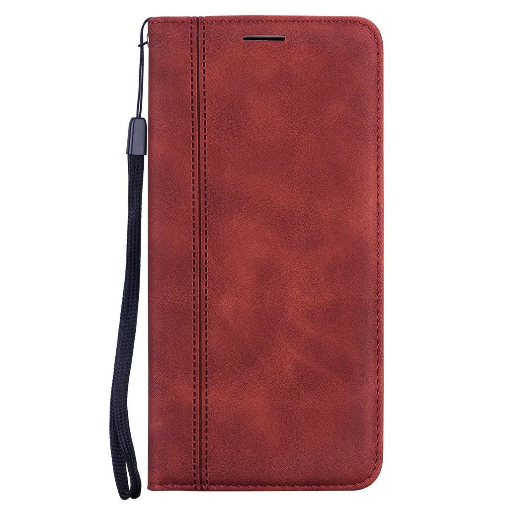 Business mobile phone leather case with suction frosted card flip, TPU PU, card insertion, in black red blue green brown