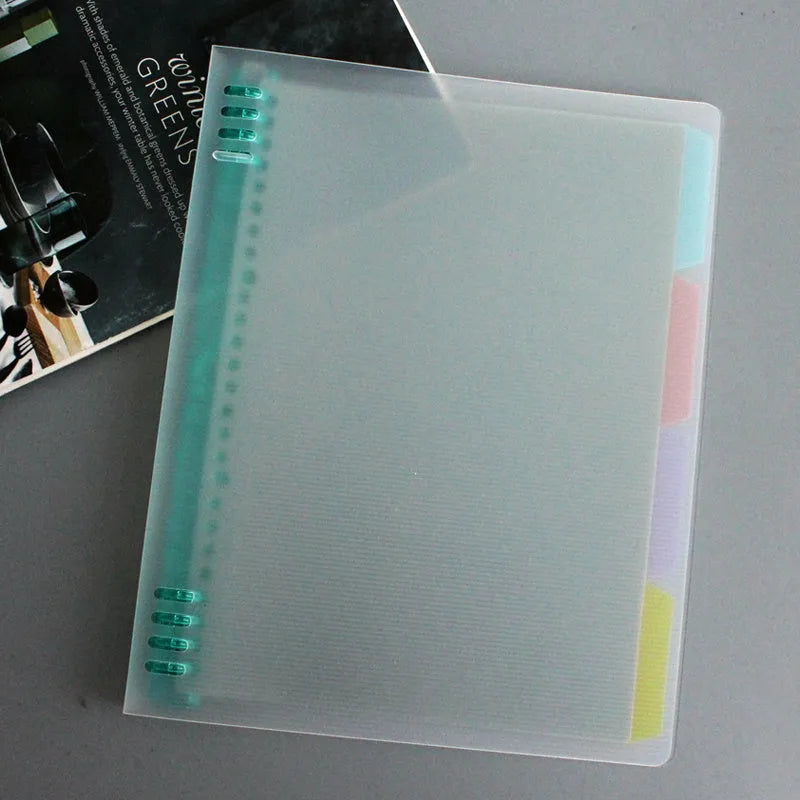 B5 loose-leaf refill paper with colourful PP plastic shells showing 8-hole punch design