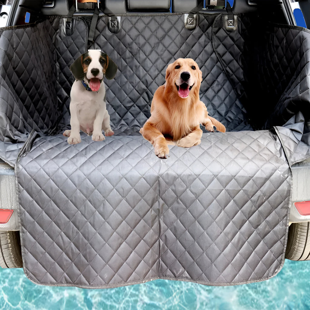 Black quilted cotton car trunk pet mat 174x190cm with PVC wear layer for dog boot protection