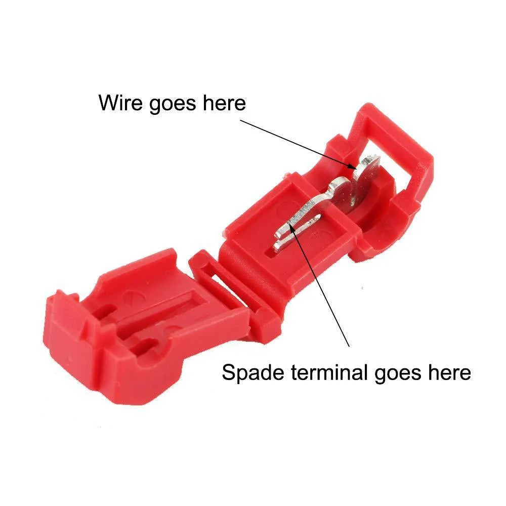 Quick connection box terminal set with PVC brass tinplate spade connectors in red, blue, and yellow, 2.5cm to 3.7cm lengths, 6.3mm spade width