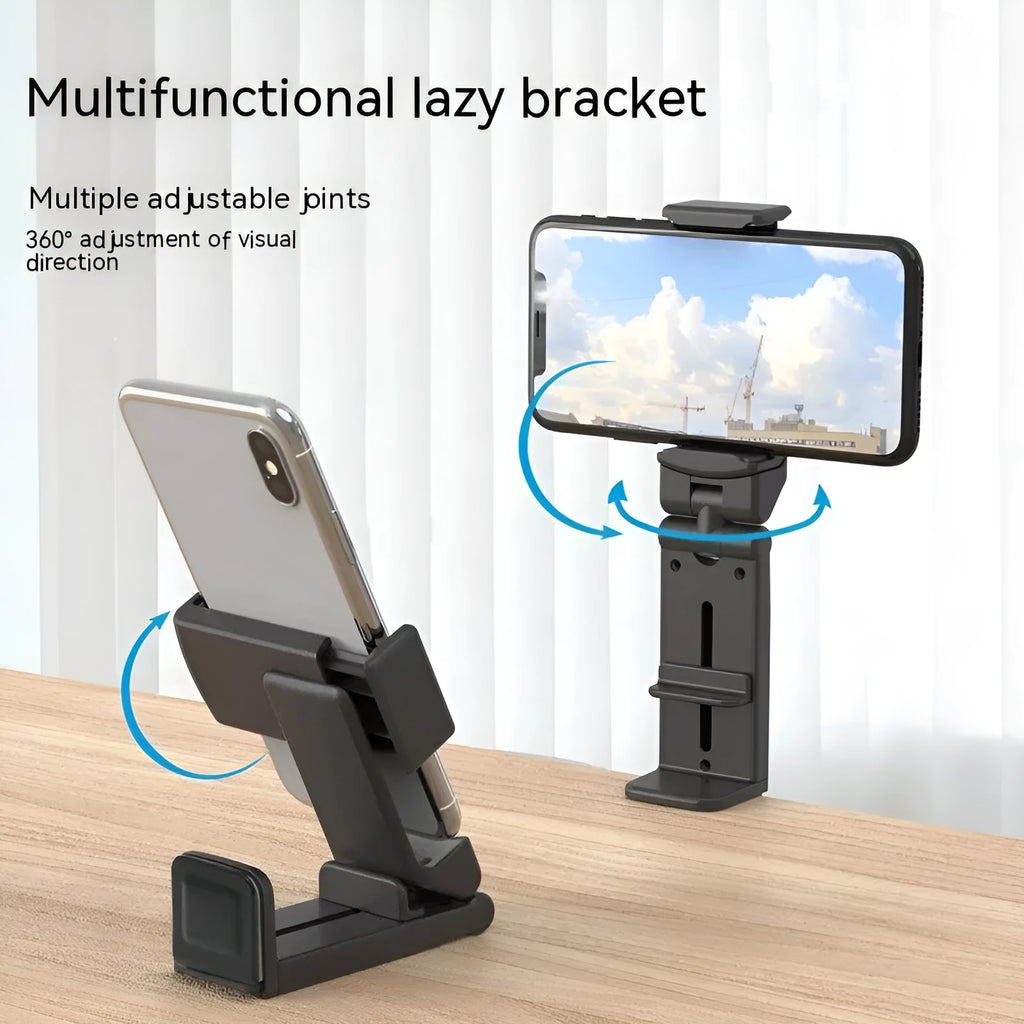 H22 black 360-degree rotary collapsible mobile phone holder on desktop
