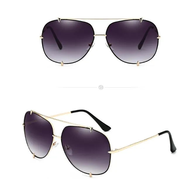 Metal frame UV400 sunglasses with wolf claw rivet, gold frame with black mirror lens, for men and women