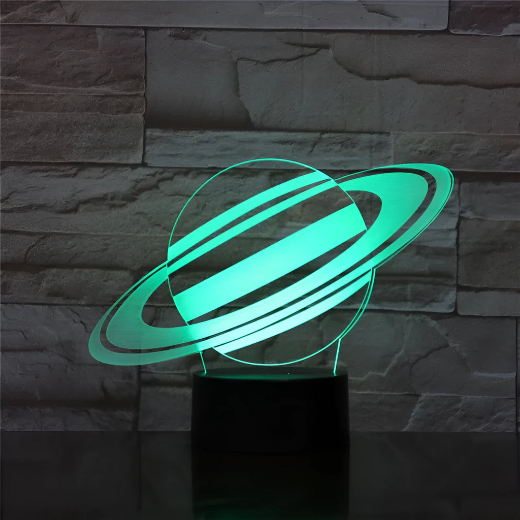 Nine planets 3D acrylic small night light with touch switch and remote control showing seven colour options on a black base