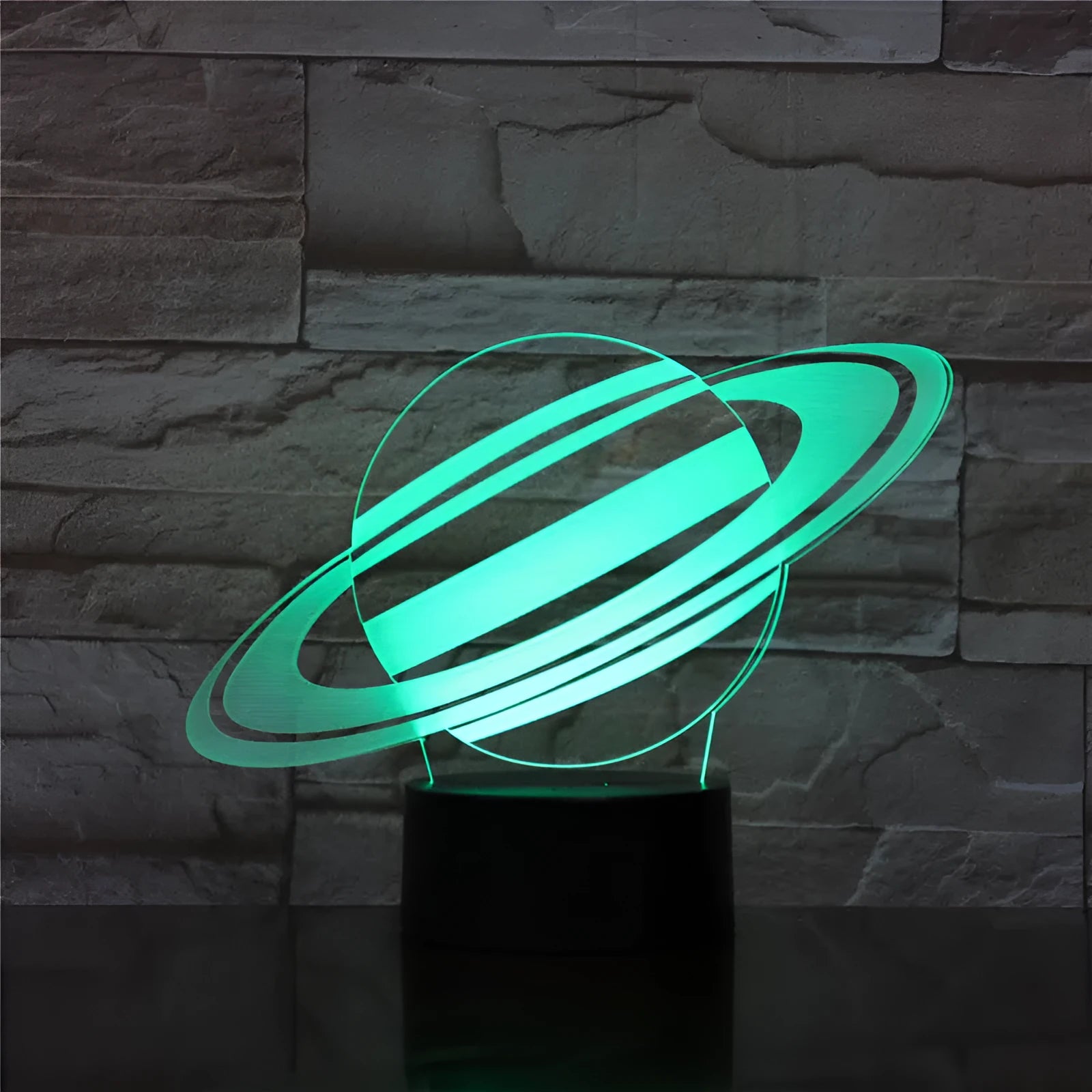 Nine planets 3D acrylic small night light with touch switch and remote control showing seven colour options on a black base