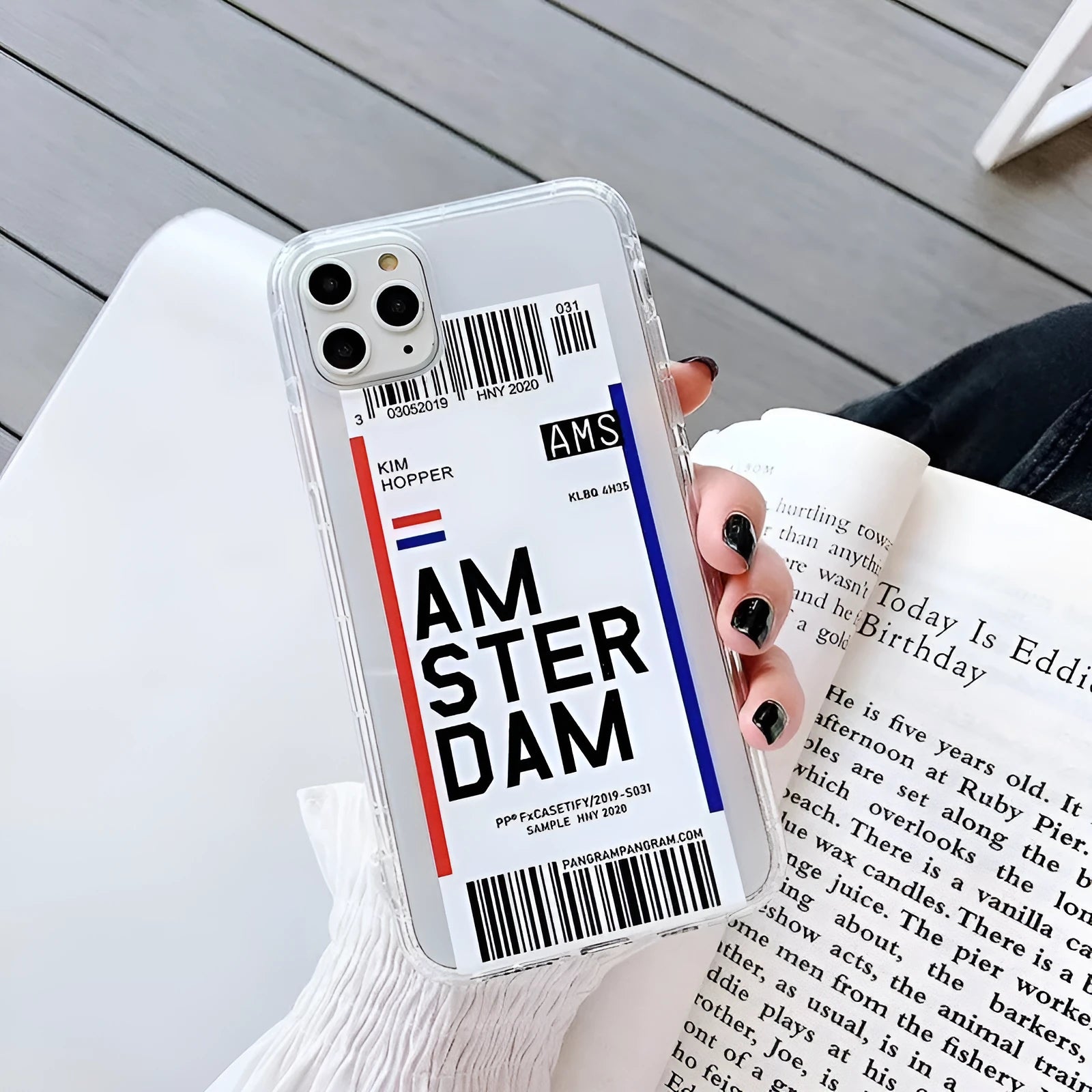 iPhone mobile phone case with ticket design and graffiti artwork in blue-red and green colours