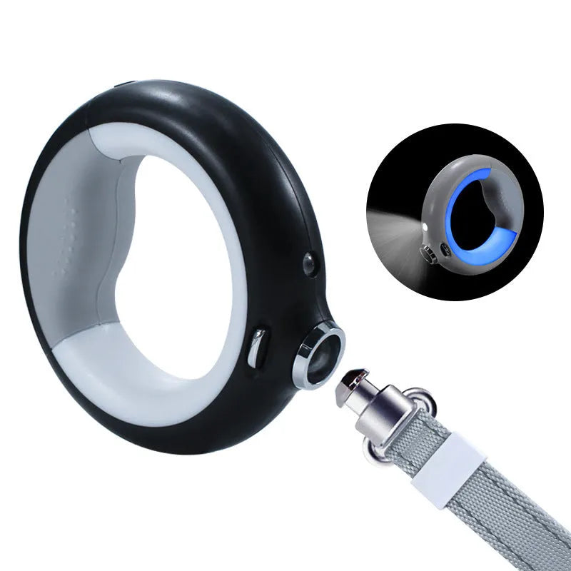 Luminous automatic telescopic dog rope with USB charging in donut style, black colour