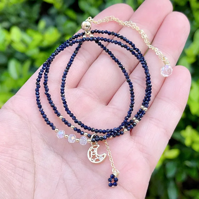 Blue san three-ring multi-layer bracelet with gold sand stone cut pattern for women