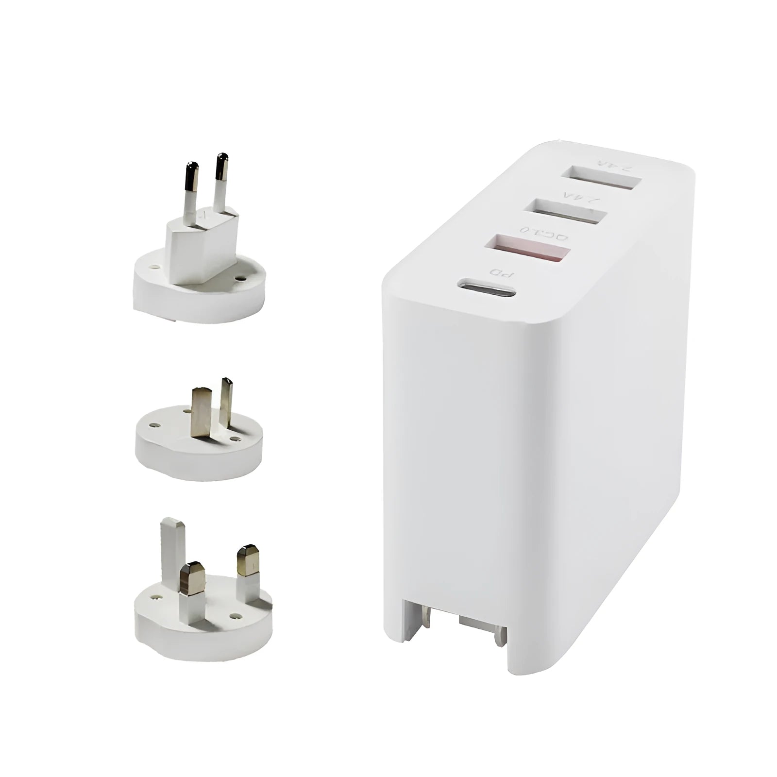 Black 48W USB-C wall charger with four Type-C ports and a UK 3-pin plug on a white background.