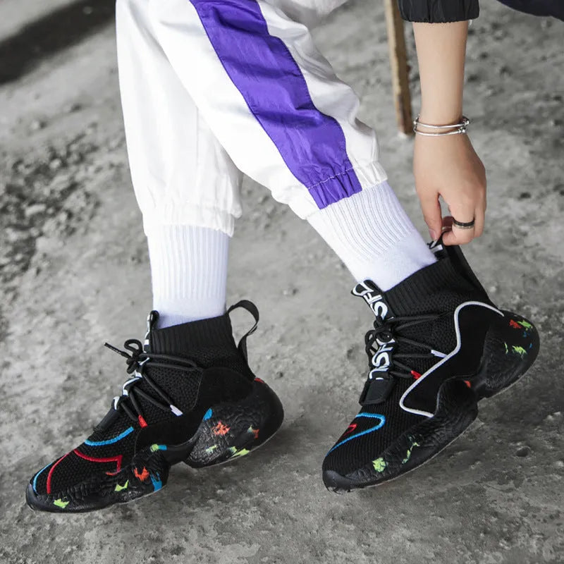SPLASH mens hi-top winter sneakers with air mesh upper and plush lining in black colour option