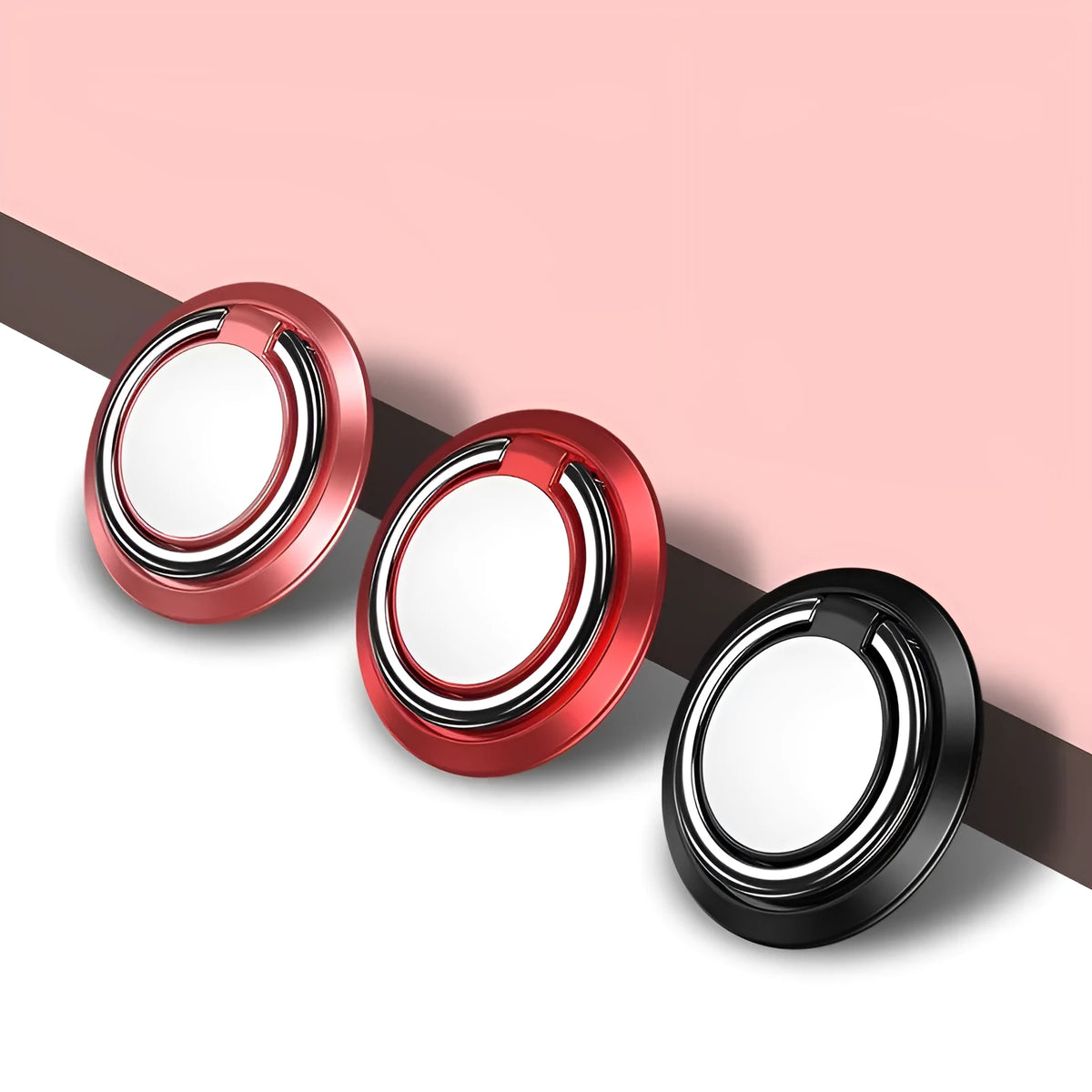 Finger ring magnetic suction phone holder in black, universal mobile desktop ring bracket
